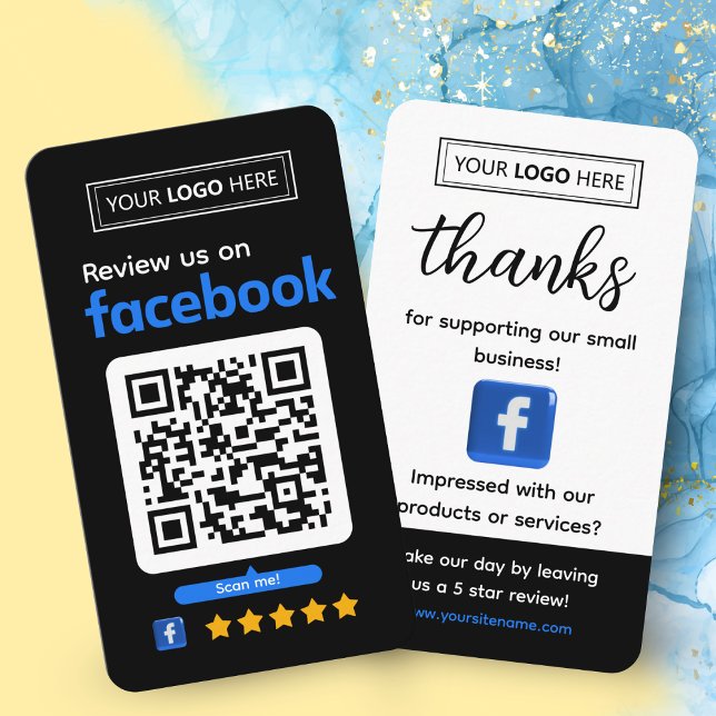 Facebook Omdömesförfrågan Affärspresentkort Visitkort (Facebook review request card for customers)