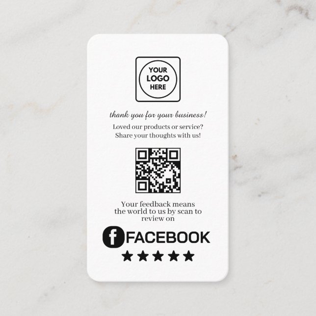 Facebook QR | Custom Business Review Feedback Link Visitkort (Framsida)