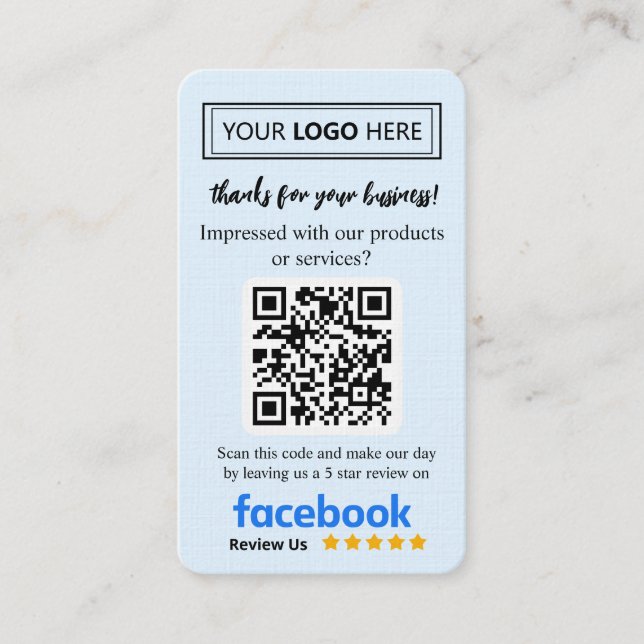 Facebook Recensionskort med logotyp och QR-kod Visitkort (Framsida)
