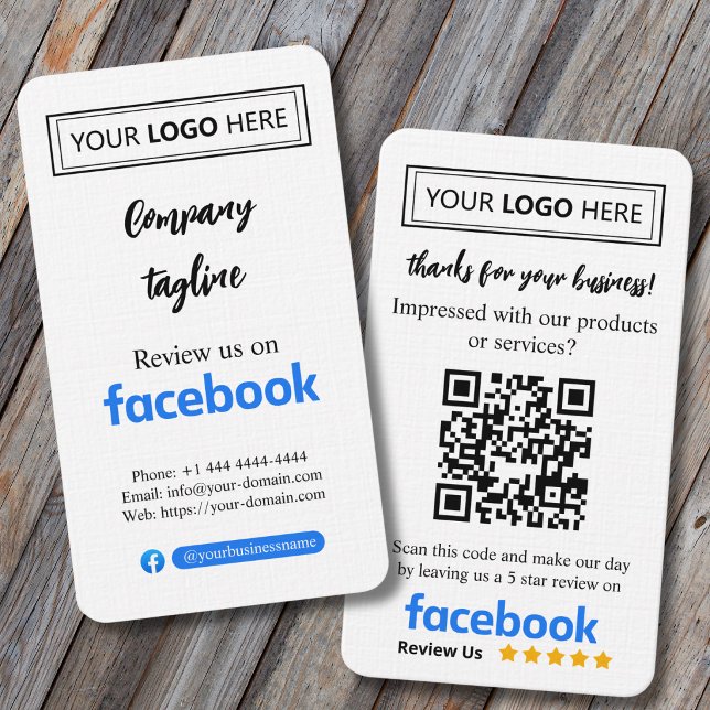 Facebook Recensionskort med logotyp och QR-kod Visitkort (facebook business signs 5 star review,
customer feedback business cards,)