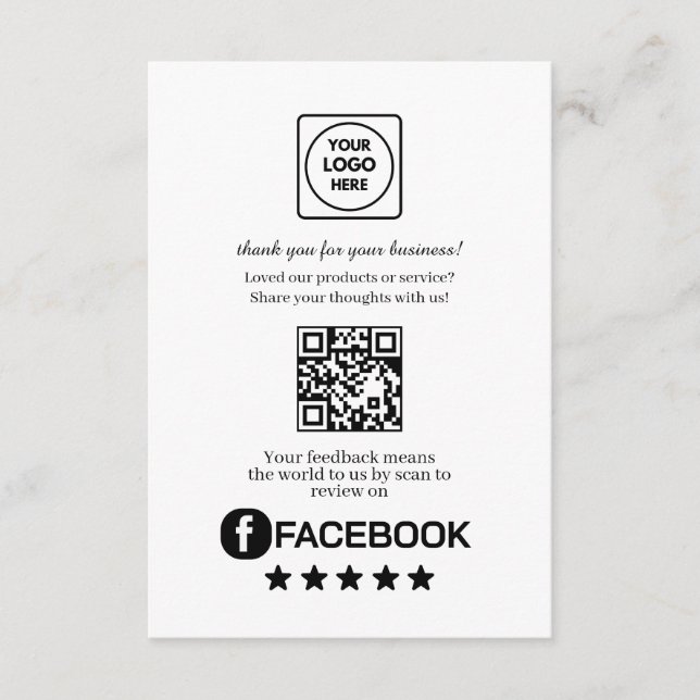 Facebook Review QR | Business Feedback Link Tilläggskort (Framsida)