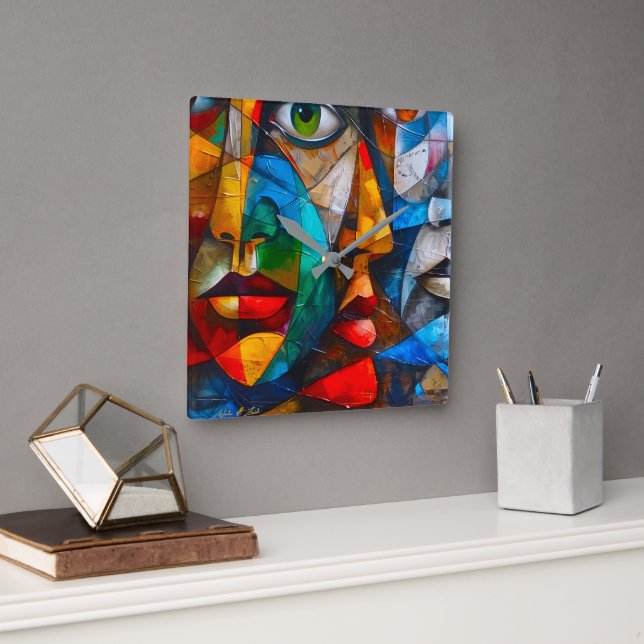 Faces we know fyrkantig klocka (Kontor)