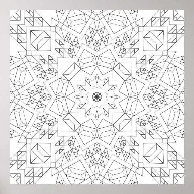 Faceted Crystal Mandala Geometry Coloring Art Poster (Framsidan)