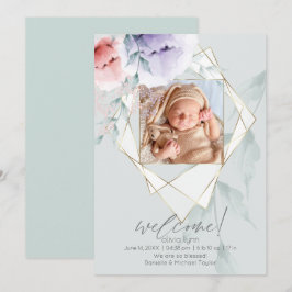 Faceted Guld Photo Ram Coral och Lilac Peonies Inbjudningar