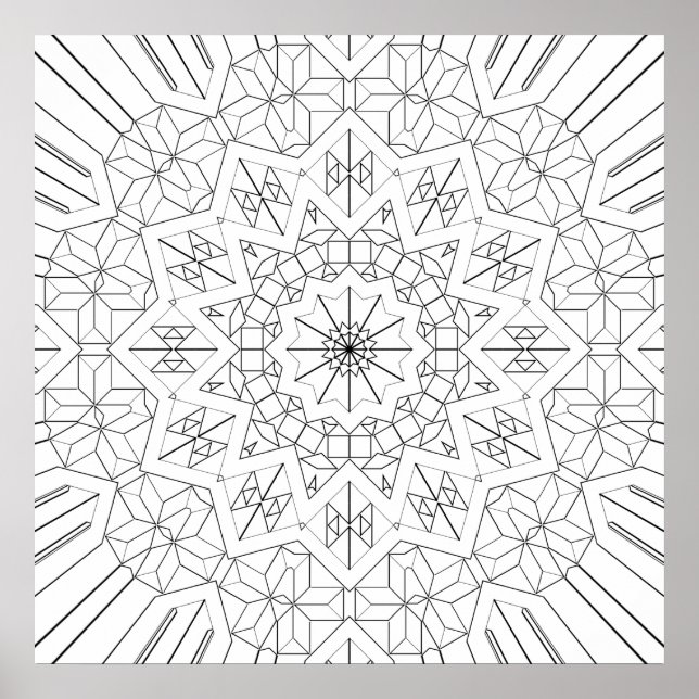 Faceted Starburst Geometric Mandala Pattern Art Poster (Framsidan)