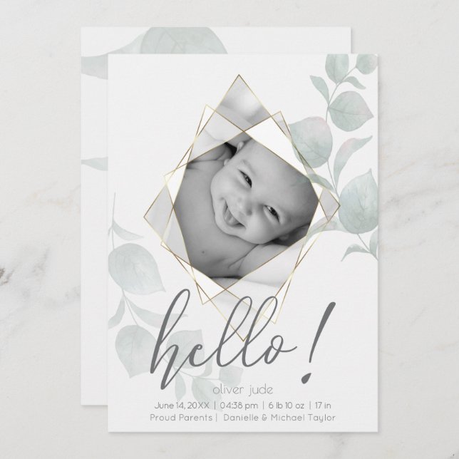 Faceterade Photo Ram Eucalyptus Löv Alabaster Inbjudningar (Fram/baksida)