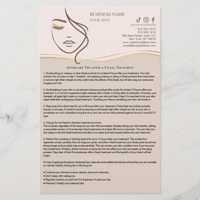 FACIAL TREATMENTS Aftercare flyer (Framsidan)
