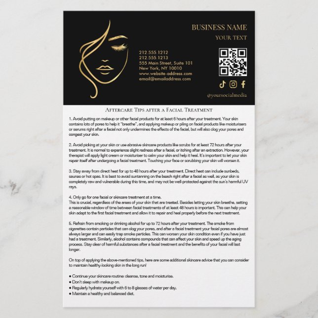 FACIAL TREATMENTS Aftercare flyer (Framsidan)