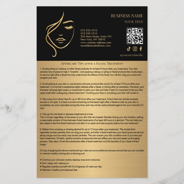 FACIAL TREATMENTS Aftercare flyer (Framsidan)