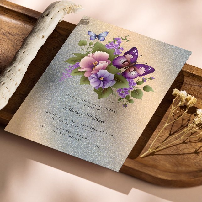 Fackad Guld Accentated Butterfly Möhippa Inbjudningar (Personalized Beautiful Gold Accented Butterfly Bridal Shower Invitation)