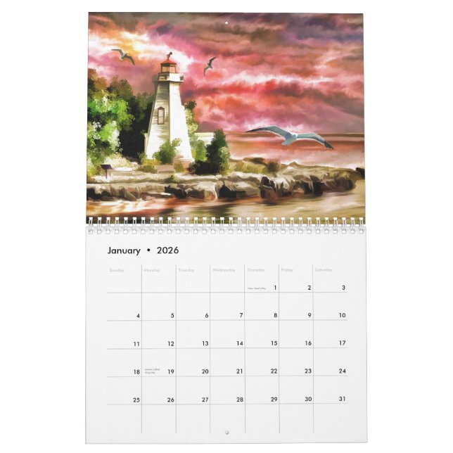 Fackal Rosa Sunset Nautical Lighthouse Coastal Kalender (Jan 2026)