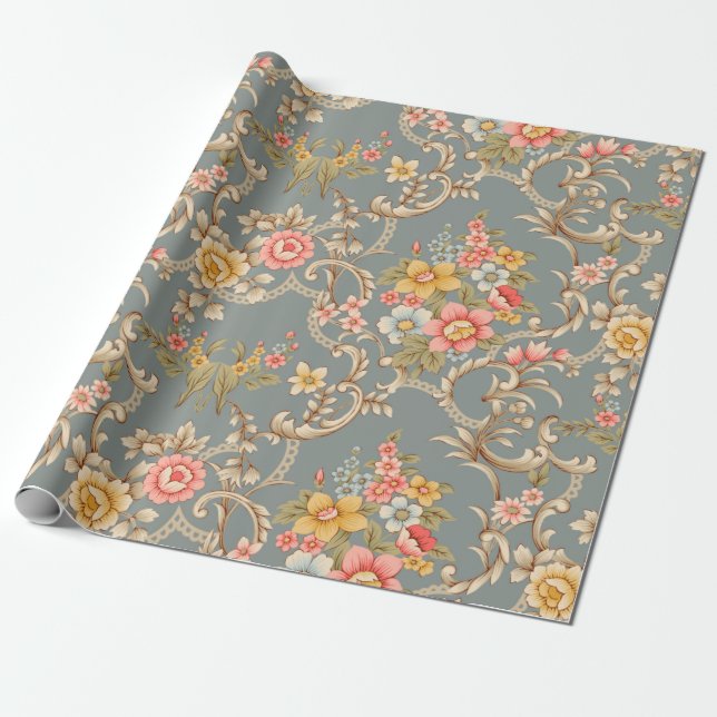 Fackare Baroque Ornament stil gräns-design än Presentpapper (Utrullad)