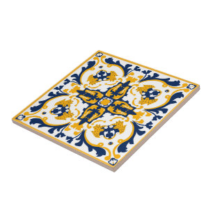 💙 Fackblå och gult Azulejos Kakelplatta