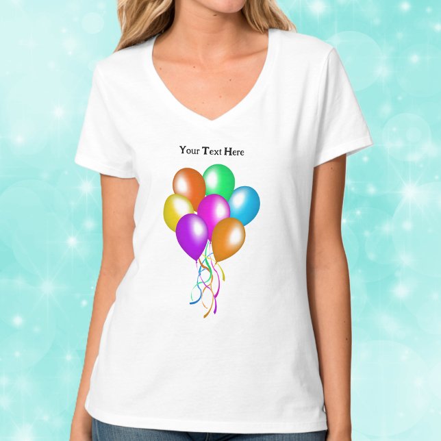 Fackfärgade, ljusa ballonger Streamers T Shirt (Bunch of festive bright colourful balloons with matching hanging streamers on tee shirt.)