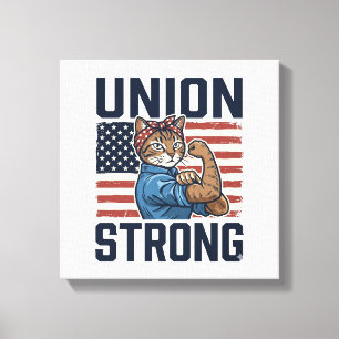 Fackförening Stark Katt Arbetare Patriotisk Vintag Canvastryck