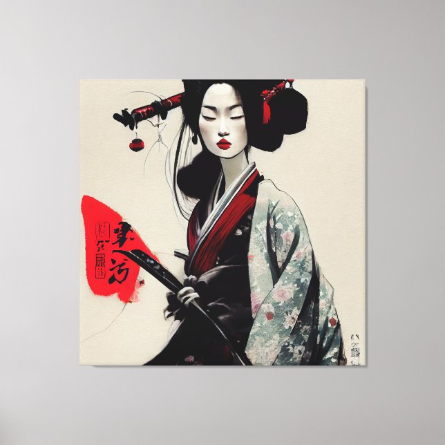 Fackigt japanskt Geisha Stretched Kanvastryck (Framsida)