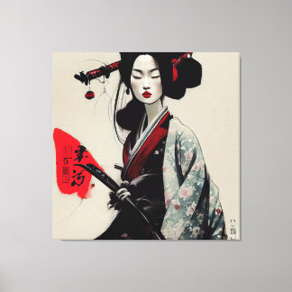 Fackigt japanskt Geisha Stretched Kanvastryck