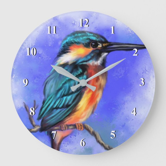 Fackigt Kingfisher Bird Painting Clock Stor Klocka (Framsida)