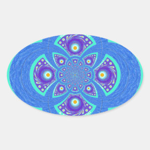 Fackisk, afrikansk Blue Mandala-Flora Ovalt Klistermärke