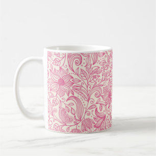 Fackisk Rosa Hand plockade Blommigt Sketch Tecknin Kaffemugg