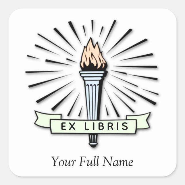 Fackla Ex Libris Bokmärke, Fyrkantig Etikett för B (Framsida)