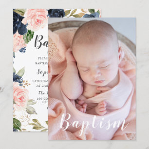 Facklig Baby-fotoflotta och Blommigt-baptism Inbjudningar