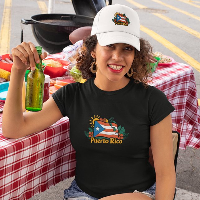 Facklig Blommigt Puerto Rico Flagga Artwork Keps (Beautiful Floral Puerto Rico Flag Artwork Trucker Hat)