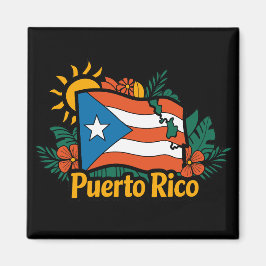 Facklig Blommigt Puerto Rico Flagga Artwork Magnet