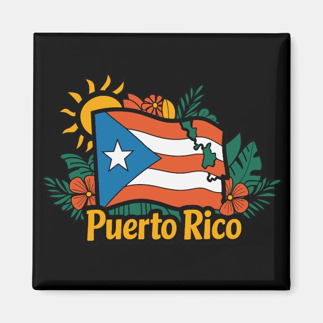 Facklig Blommigt Puerto Rico Flagga Artwork Magnet (Framsidan)