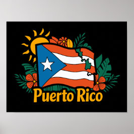 Facklig Blommigt Puerto Rico Flagga Artwork Poster