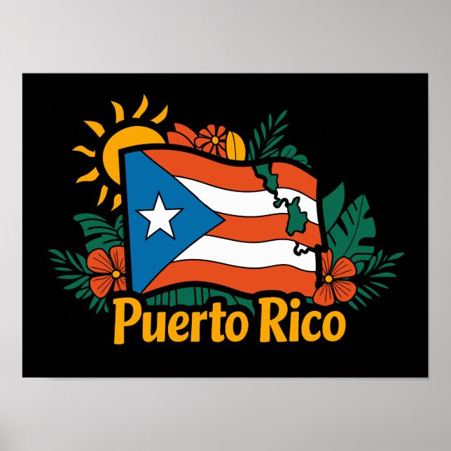Facklig Blommigt Puerto Rico Flagga Artwork Poster (Framsidan)