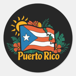 Facklig Blommigt Puerto Rico Flagga Artwork Runt Klistermärke