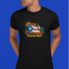 Facklig Blommigt Puerto Rico Flagga Artwork T Shirt