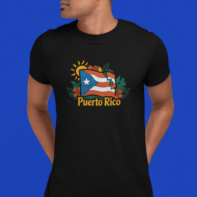 Facklig Blommigt Puerto Rico Flagga Artwork T Shirt (Beautiful Floral Puerto Rico Flag Artwork T-Shirt)