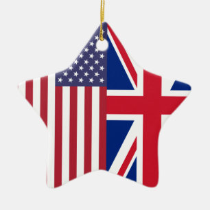 Facklig jack och USA flaggor Julgransprydnad Keramik