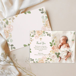 Facklig Neutralt Blommigt och Kor Fotodobaptism Tack Kort