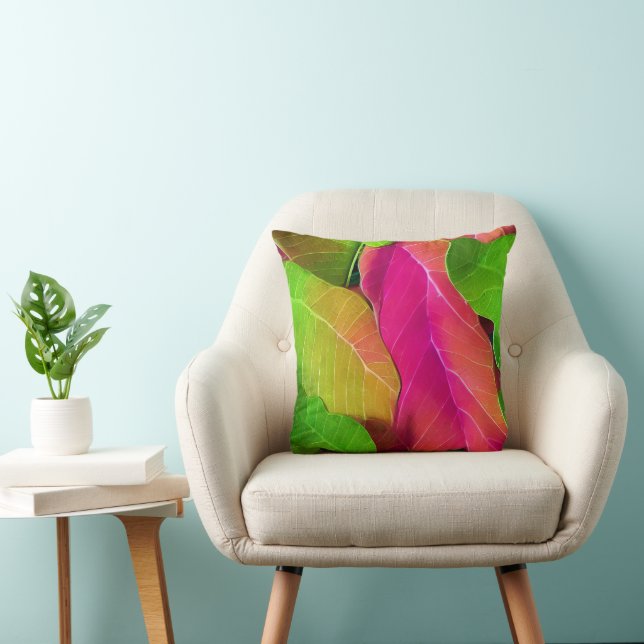 Facklig Rosa och Grönt Leafy Mönster Kudde (Stol)