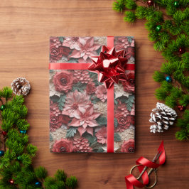 Facklig Rosa och röd 3D-poinsettias Presentpapper
