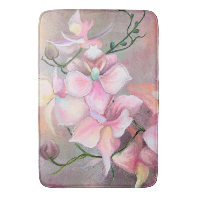 Facklig Rosa Orchid Flowers Bath Mat - Målning Badrumsmatta (Framsidan (Vertikal))