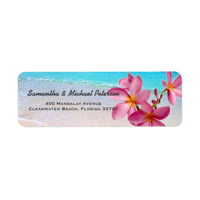 Facklig Rosa Plumeria Flowers Beach Returadress Etikett (Framsidan)