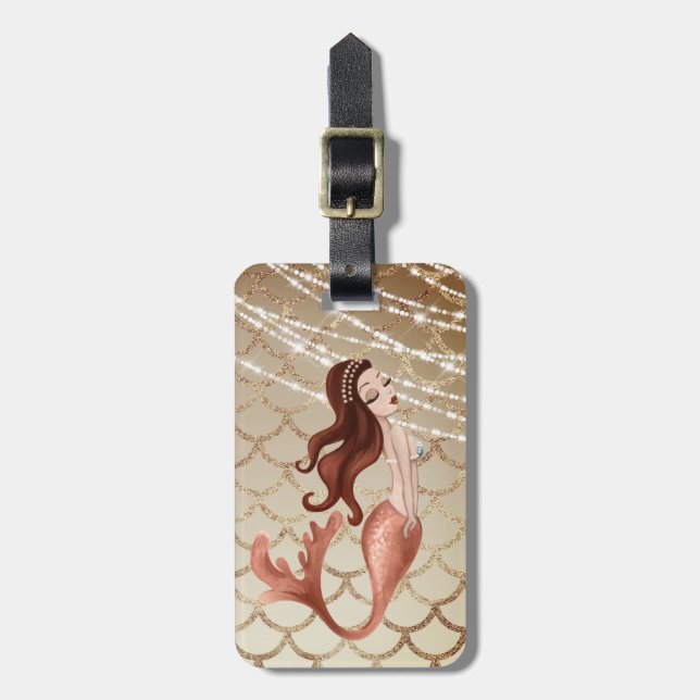 Facklig Sjöjungfru i Ro Guld och Seashells Bagagebricka (Vertikal Framsida)