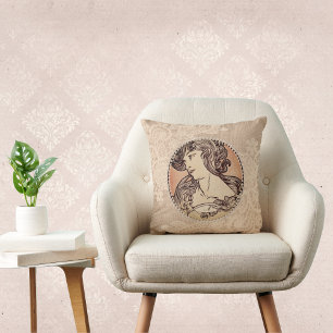 Facklig Vintage Kvinna med Faux Pearls och Snöre Kudde