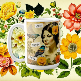 Facklig Vintage Kvinnor med fåglar och blommor Kaffemugg