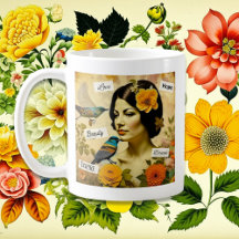 Facklig Vintage Kvinnor med fåglar och blommor
