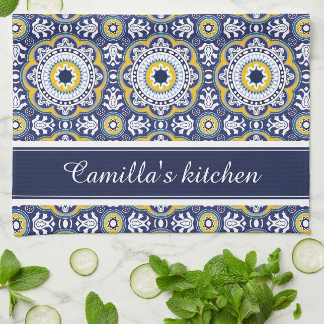 💙 💛 Facklig Vintage Mediterranean Azulejos Kökshandduk (Vikta)