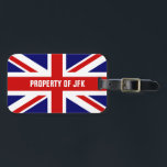Fackliga den monogrammed jackflagga reser bagagebricka<br><div class="desc">Den brittiska fackliga jackflaggaanpassningsbar reser bagagemärkre för ditt bagage.  Den gulliga EGENDOMEN AV monogramtillbehör för hänger lös och resväskor. Tillfoga ditt egna unika text,  roliga citationstecken,  namn,  ordstävEtc.-engelska varar stolt över. England UK United Kingdom,  GB Storbritannien. Visitkortsleeve på baken.</div>