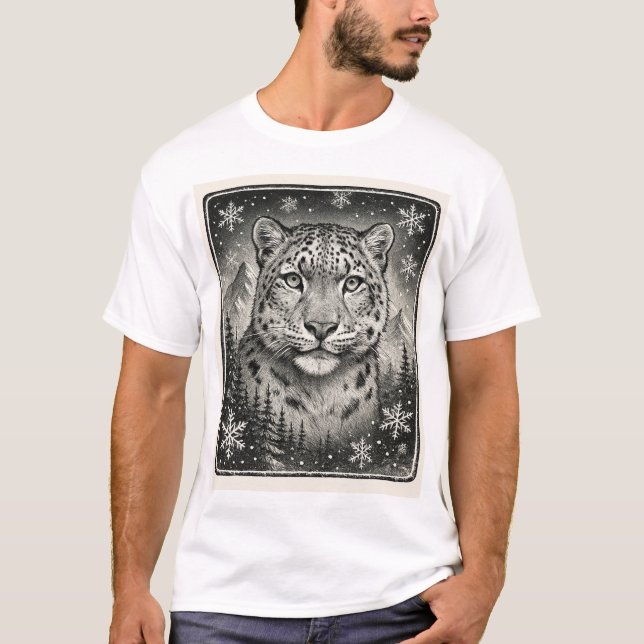 Facksketch Snö Leopard T Shirt (Framsida)
