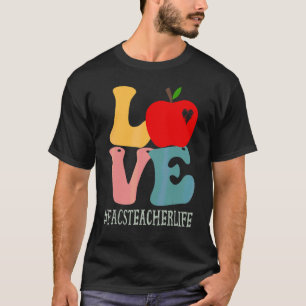 Facs Lärare Kärlek Äpple Groovy Retro Söt Tillbaka T Shirt