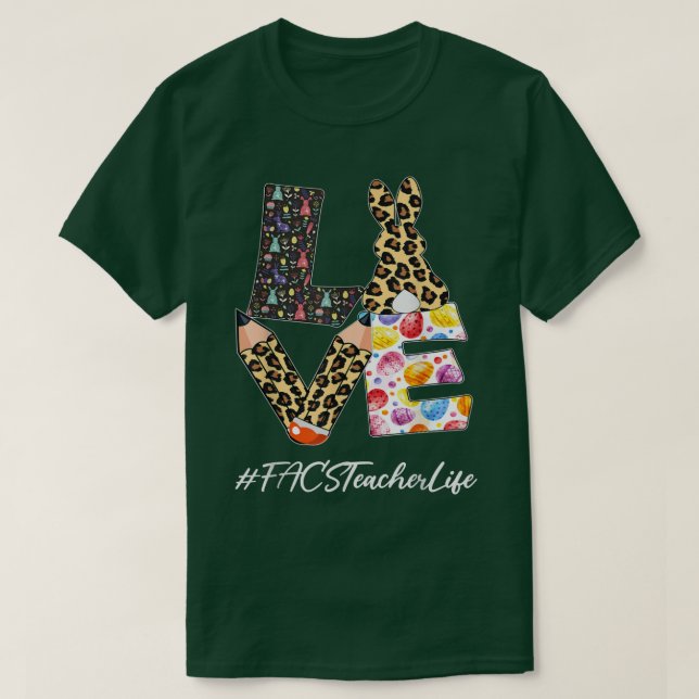 FACS Lärare Kärlek Pencil Påsk Day Bunny Leopard  T Shirt (Design framsida)