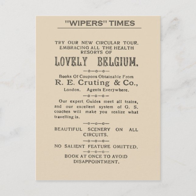 Facsimile Extract från Wipers Times 1916 Vykort (Framsida)